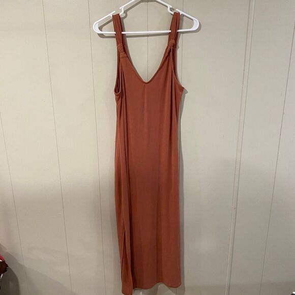 Topshop Rust Ribbed Sleeveless Maxi Dress Size 8 - Picture 2 of 6